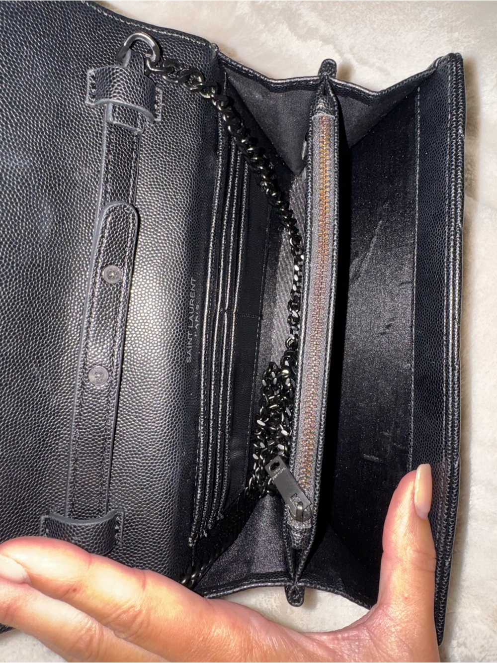 YSL Branded Black-on-Black Caviar Chevron Chain Shoulder/Crossbody Bag EUC - Picture 10 of 12